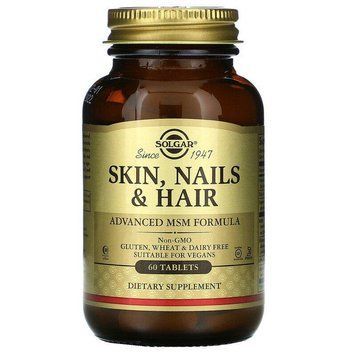 Solgar, Skin,nails,hair шкіра, нігті та волосся, поліпшена рецептура з МСМ, 60 таблеток 6171 фото