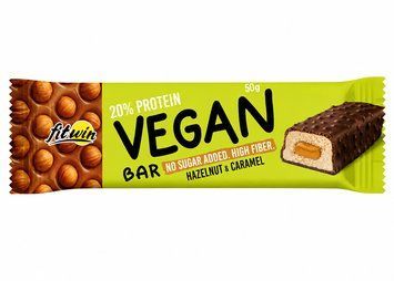 Батончик протеїновий без цукру фундук і карамель Vegan Bar 20%, FitWin, 50 г 6466 фото
